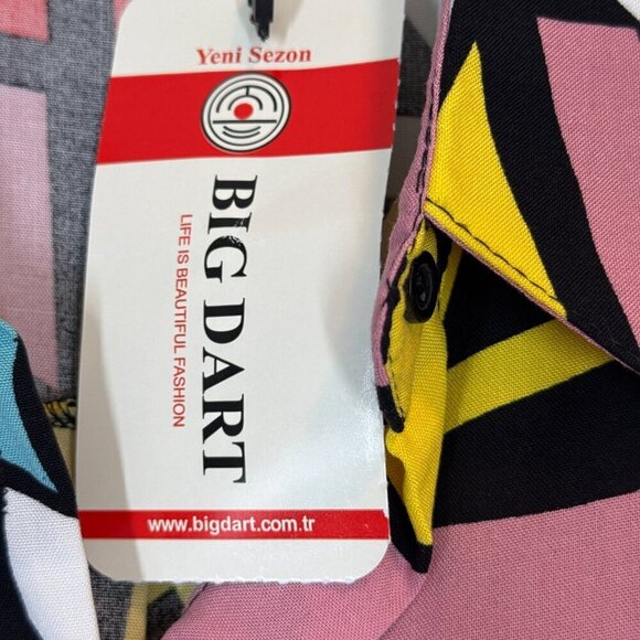 Abstract Blouse Top Button Front Blue Purple Pink Picasso Art Deco Colorful XL - Picture 7 of 11